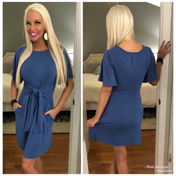 🥰LAST 1! 💕Tie Front Flutter Sleeve Pocket Dress! - Picture 2 of 8